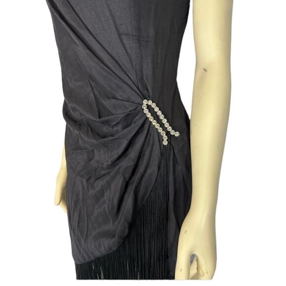 Vintage Dave & Johnny faux wrap fringed flapper dress gathered to side small - Picture 8 of 12